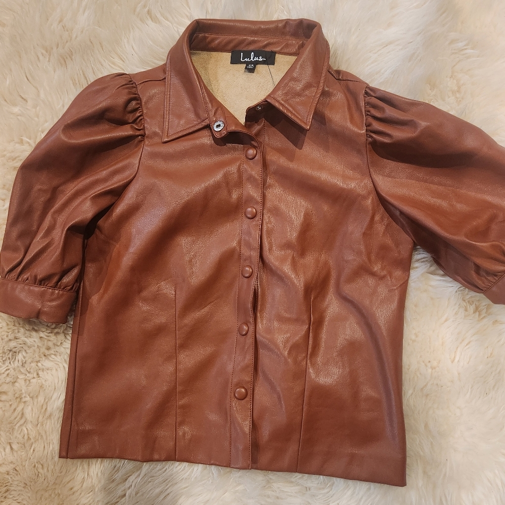 LULUS. Puff sleeve faux leather top Brown S